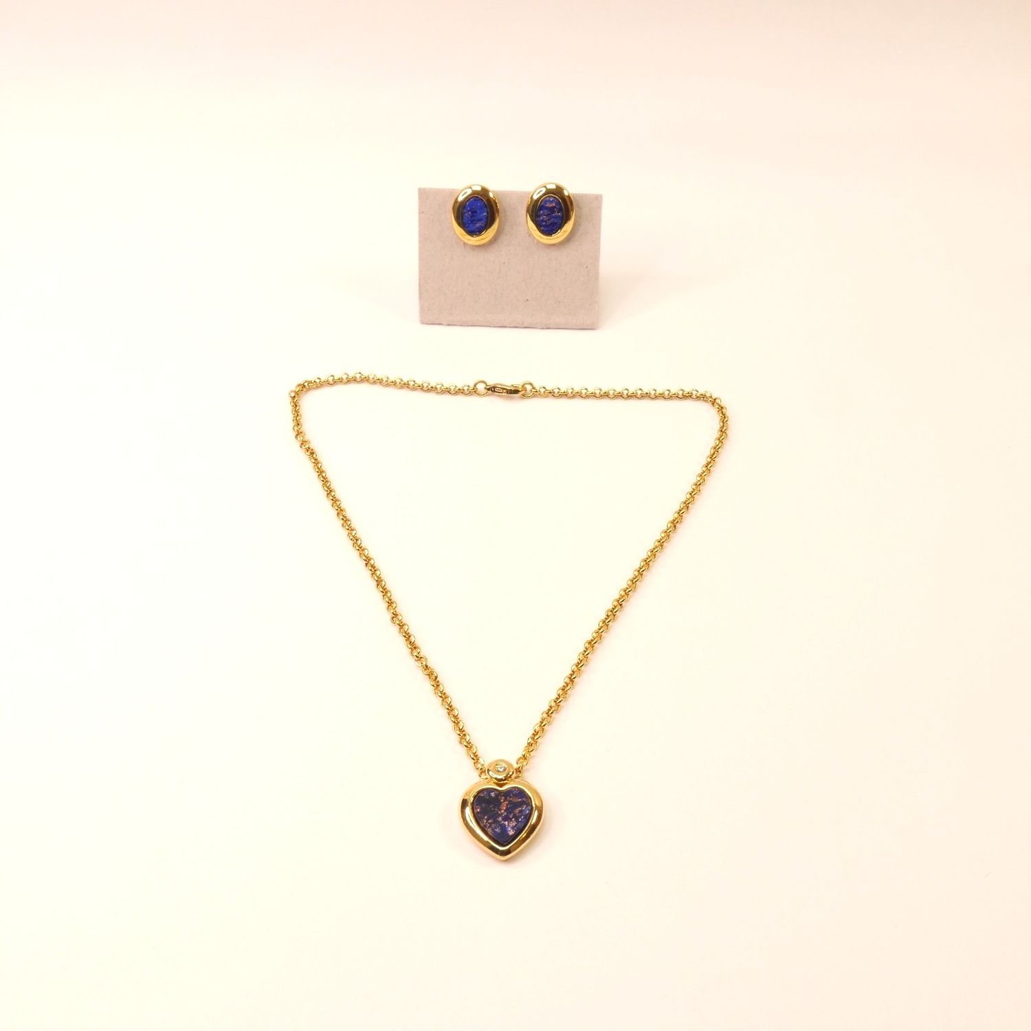 Set aus Collier &amp; Ohrclips mit blauem Glanzstein