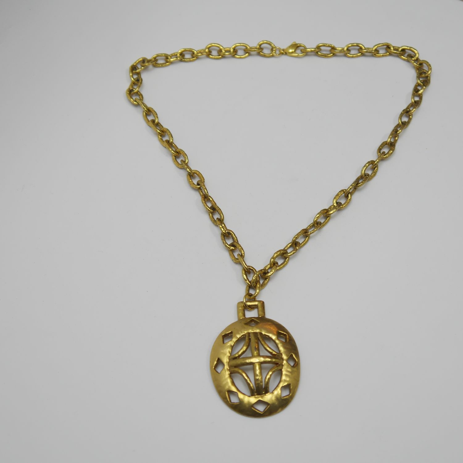 Gliederkette mit großem Medaillon-Anhänger, goldfarben