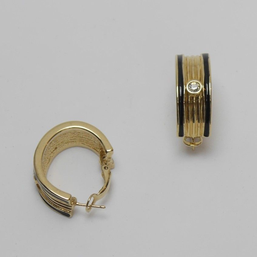 Creolen in Goldoptik mit schwarzer Emaille und Strass-Highlight