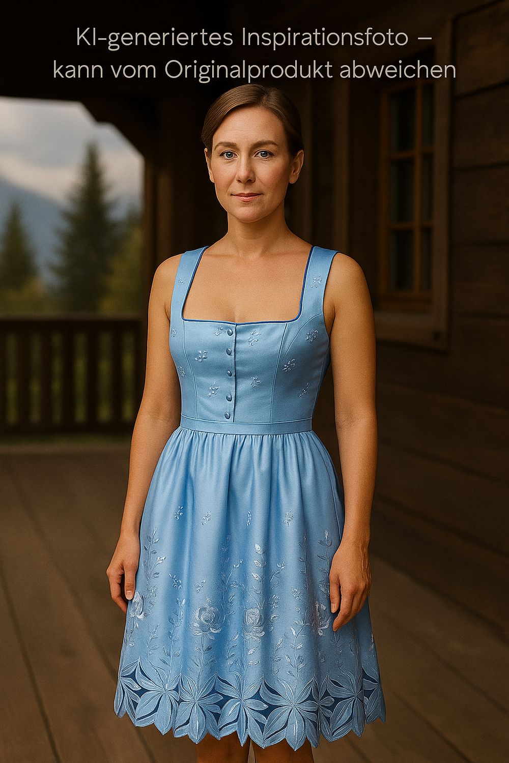 Himmelblaues Dirndlkleid mit floraler Stickerei