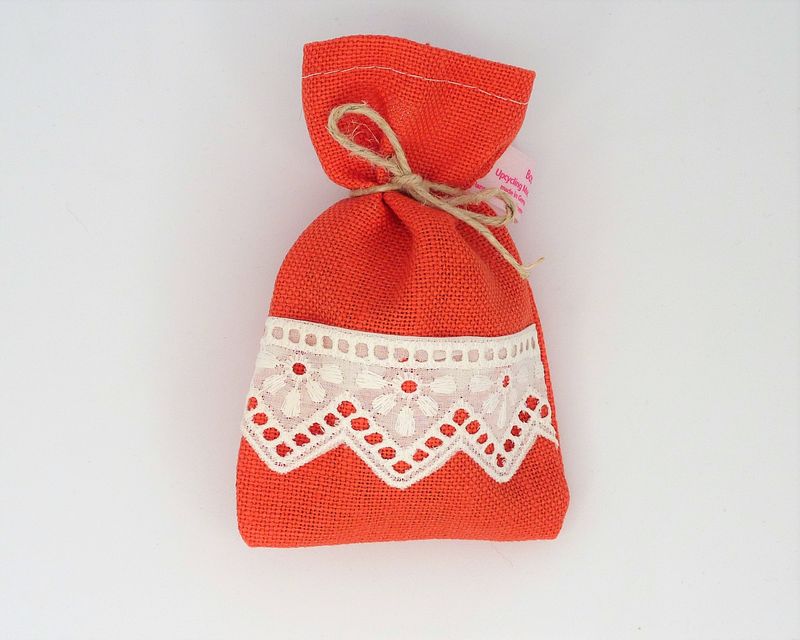 Lavendel-Duftsäckchen im Landhausstil – 2er-Set orange mit Borte