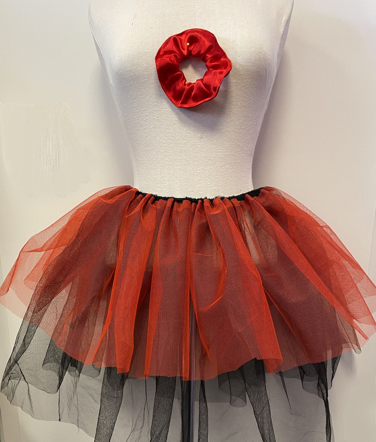 Tüllrock mit Haarschmuck – Rot &amp; Schwarz, Kindergröße 134–158