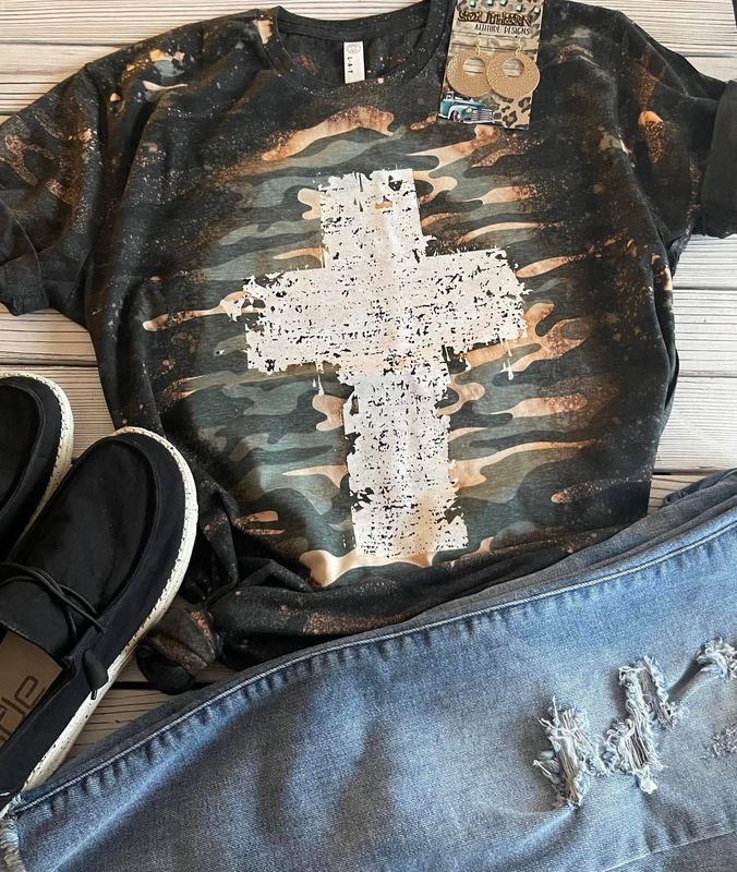 T-Shirt - Bleached Grunge Cross