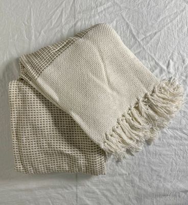 Beige &amp; White Woven Throw Blanket