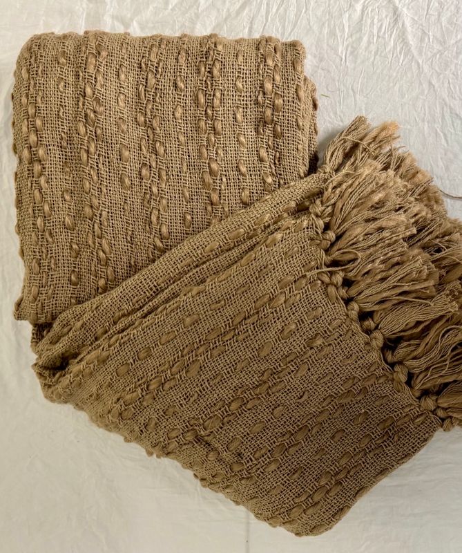 Brown Woven Fringed Throw Blanket
