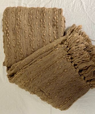 Brown Woven Fringed Throw Blanket