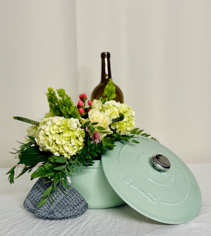 Congrats on Your New Home Basket with Flower Arrangement