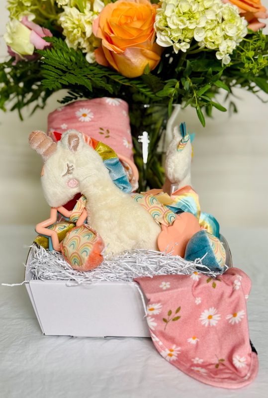 Congats on the New Baby + Flower Arrangement Basket