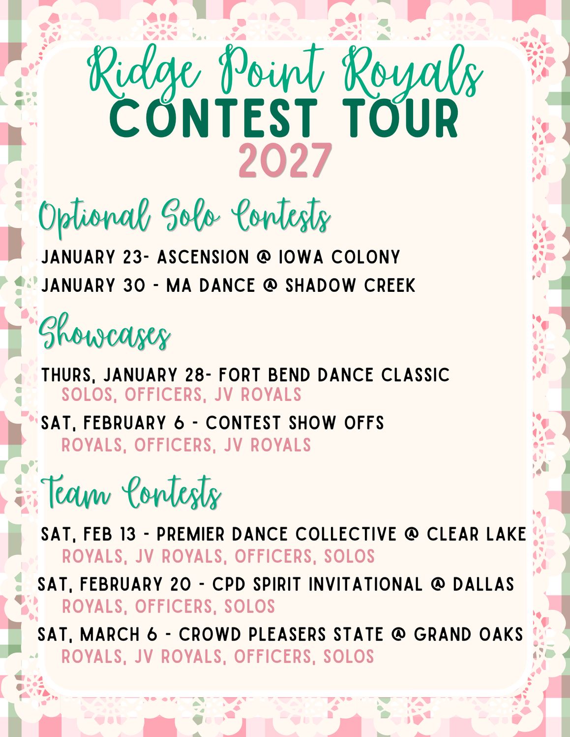 Contest 2027- Solo and Ensemble Competition Fees