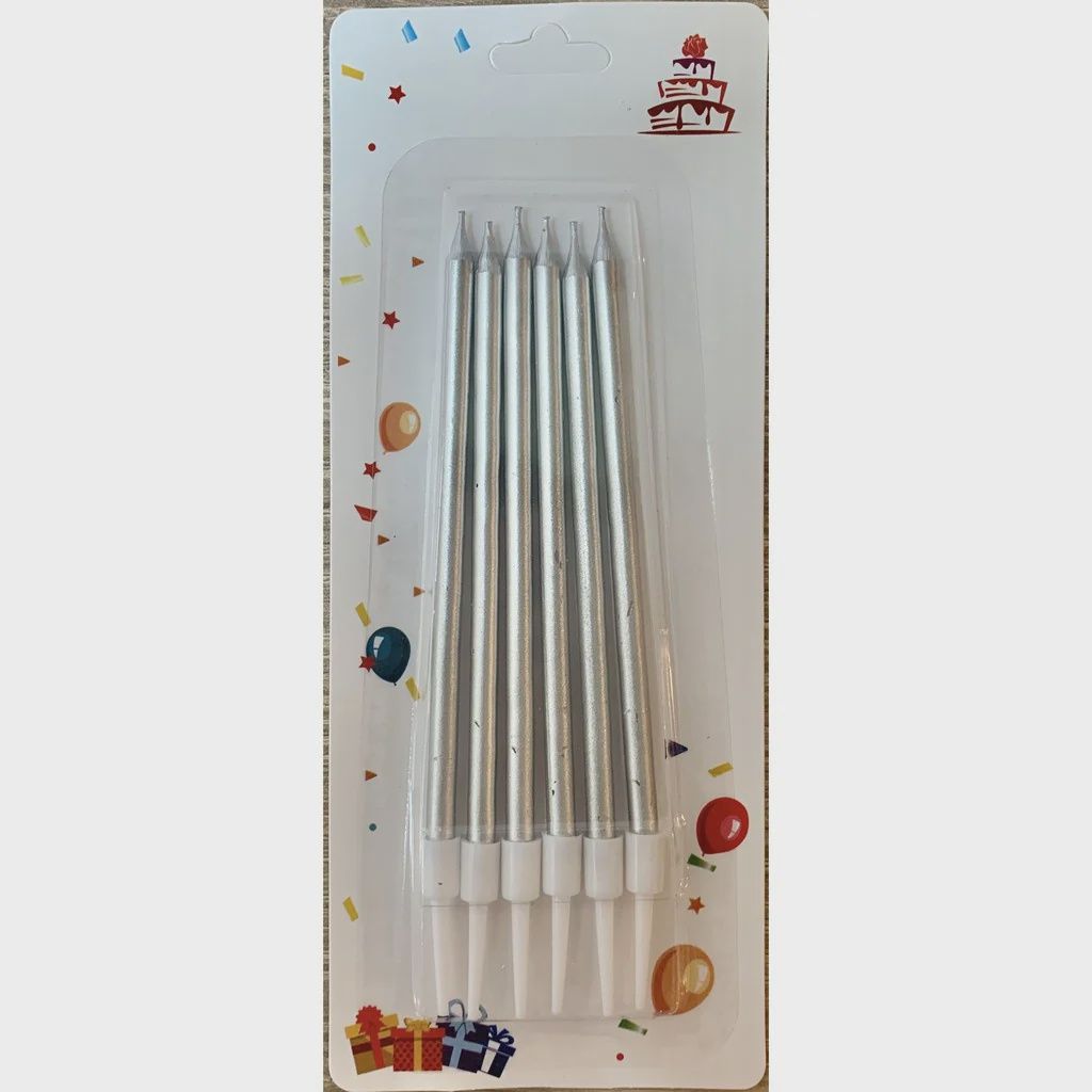 6pcs Long Metallic Birthday Candles, Colour: silver
