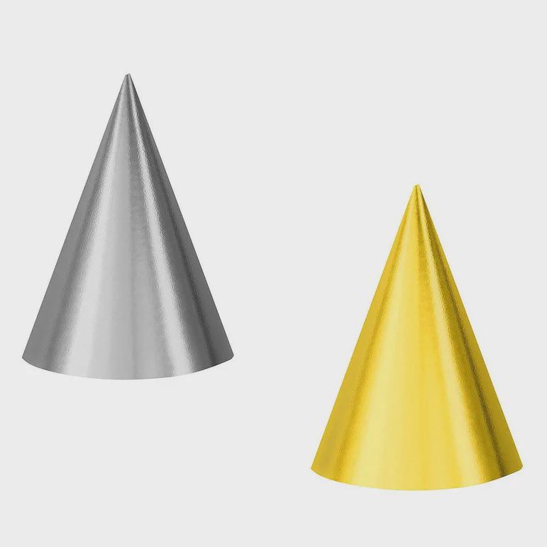 Silver &amp; Gold Foil Party Cone Hats