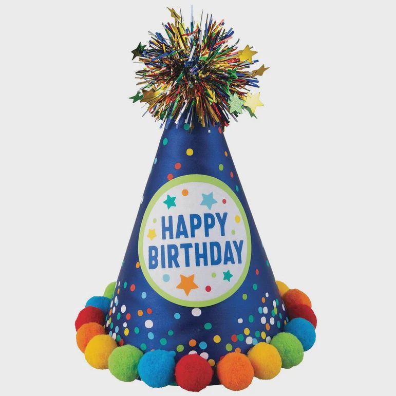 Primary Birthday Cone Hat 8in