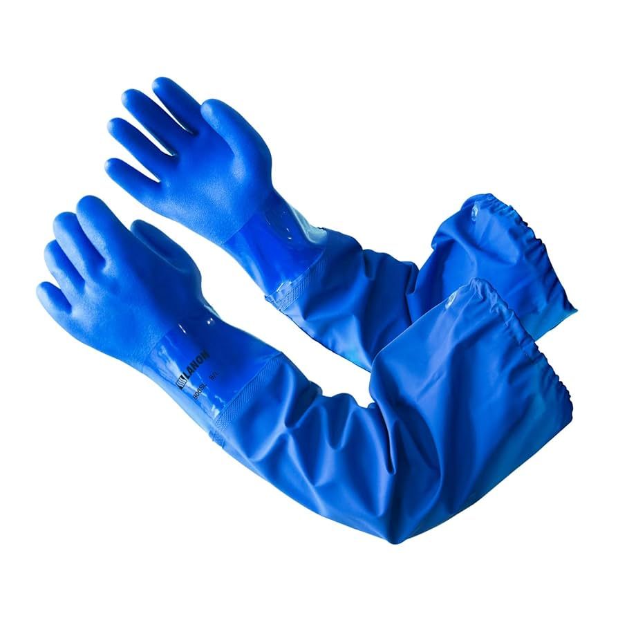 GLOVE PVC BLUE ELBOW LENGTH 28&quot; MED