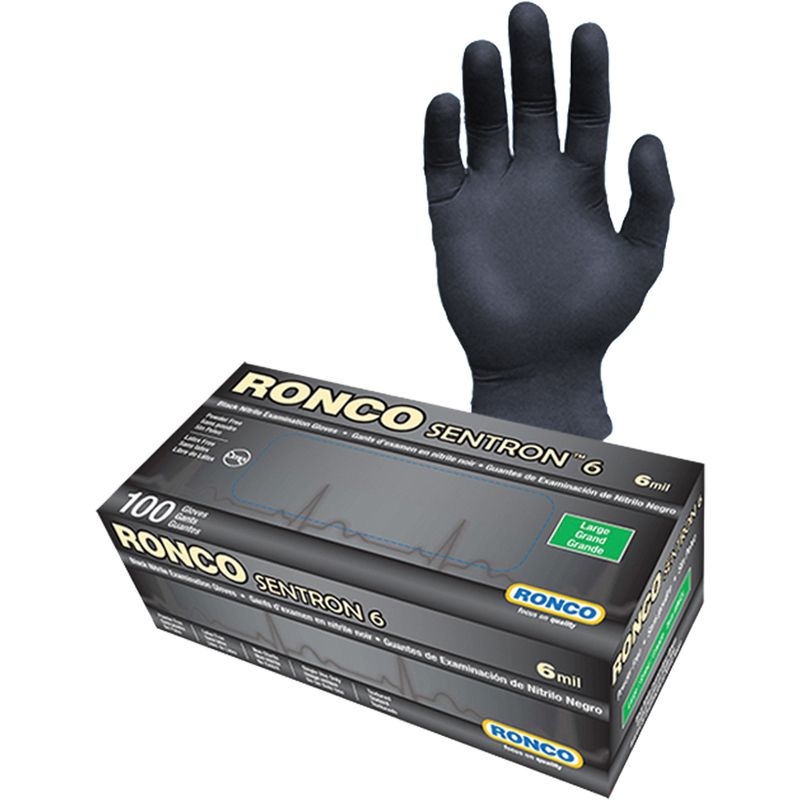 BOX OF 6 MIL BLACK NITRILE GLOVES LARGE 100
