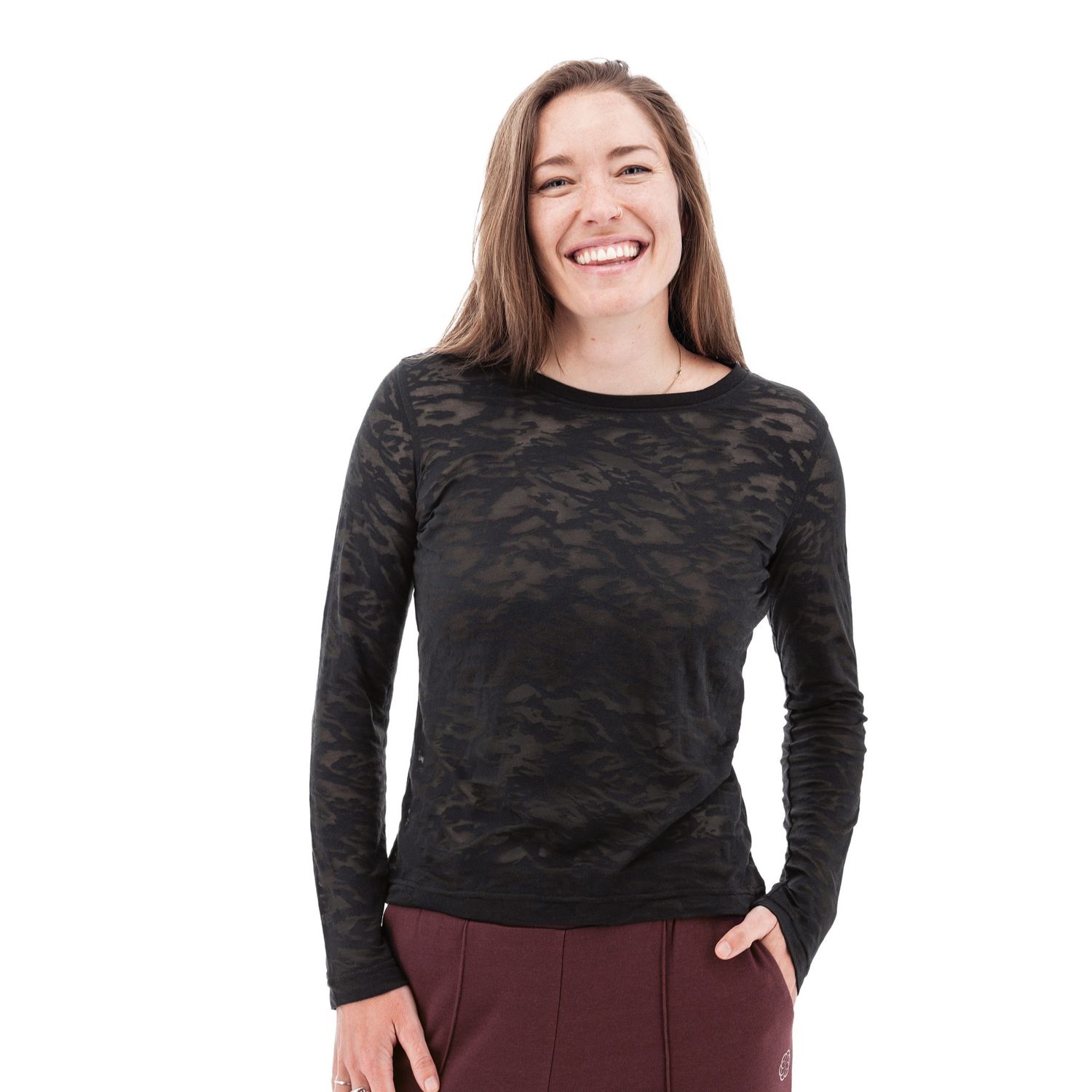 W'S AMBROSIA BURNOUT LONG SLEEVE, COLOR: BLACK, Size: SMALL