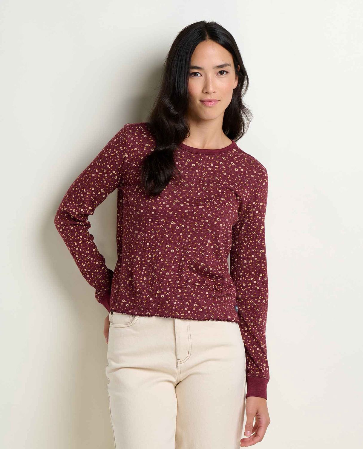 W'S FOOTHILL POINTELLE L/S CREW, COLOR: PORT DITSY PRINT, Size: SMALL