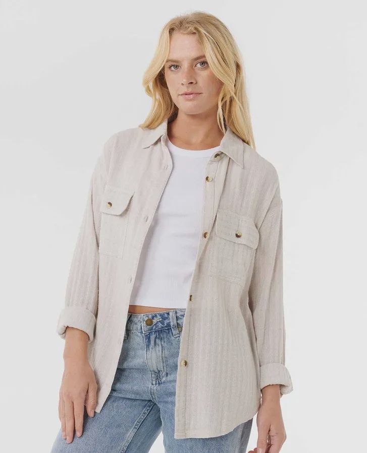 Rip Curl W's Oceanic Textured Shacket, COLOR: MOONBEAM, Size: XS