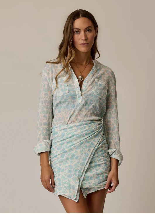 Carve Designs W's Dylan Gauze Shirt, COLOR: Cloud Maitai, Size: XSmall