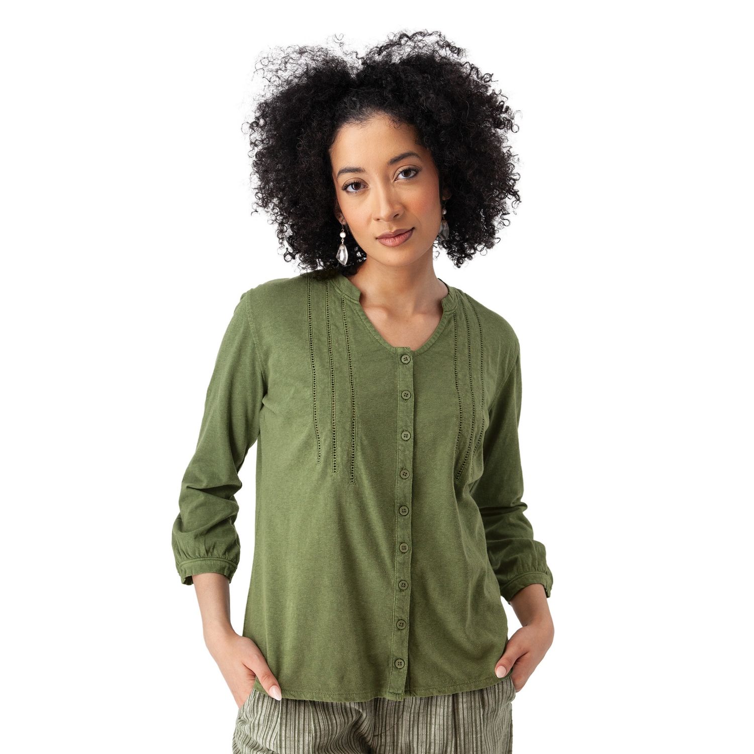 Aventura W's Simone 3/4 Sleeve Top, COLOR: Olivine, Size: Small