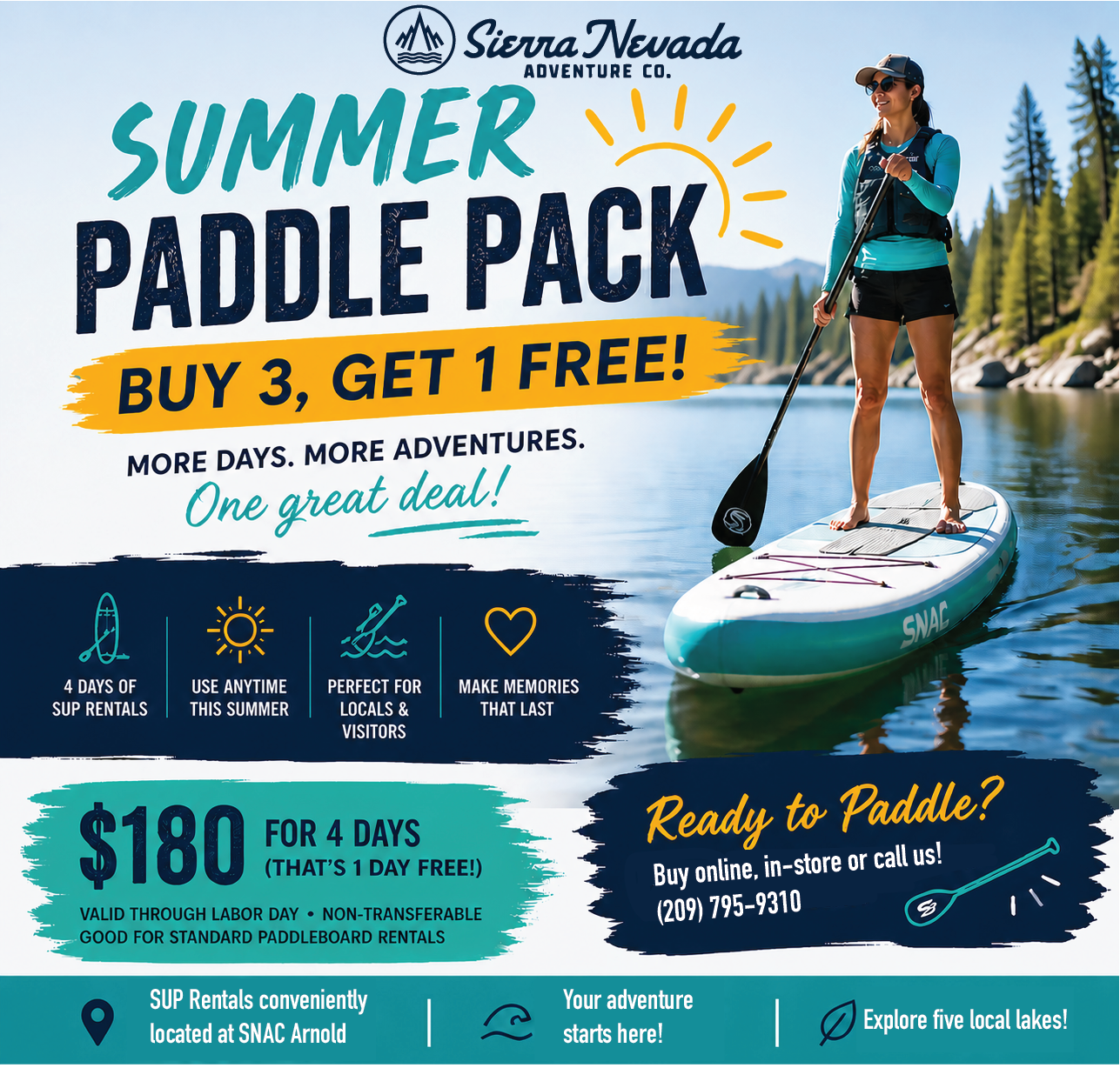 4-Day SNAC Paddle Pack (Buy 3, get 1 FREE SUP Rental)
