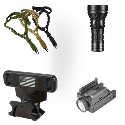 Magnetic gun mounts, pistol lights, flashlights, and rifle slings