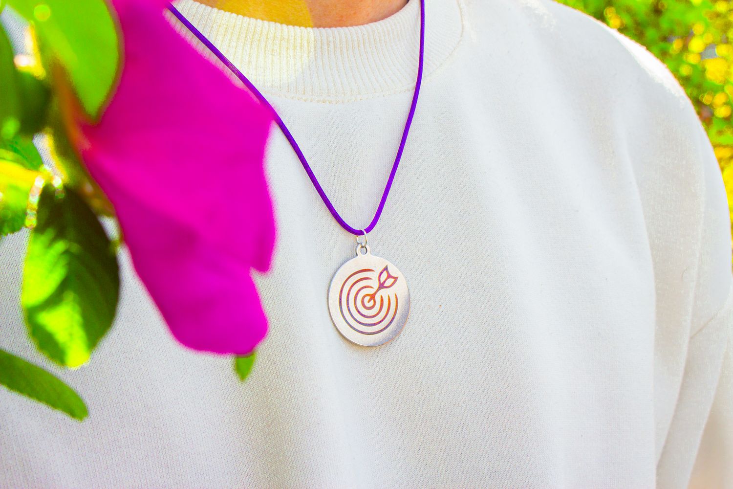 Collier acier doré avec cordons- Gravure sur mesure