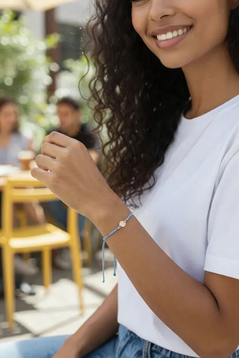 Bracelet acier doré avec cordons coulissants- Gravure sur mesure