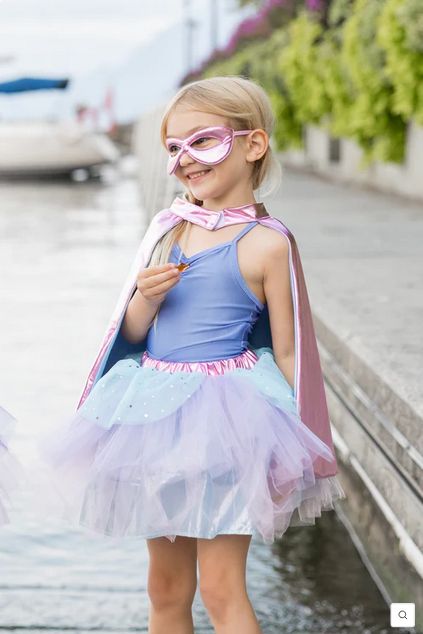 Great Pretenders Super-duper Tutu Cape  &amp; Mask Metallic PInk/Light Blue 4-6