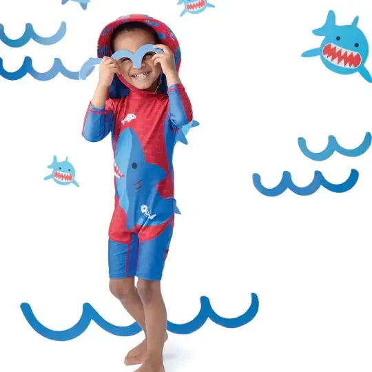 One Piece Swimsuit Blue Shark UPF50 + Rashguard Size 2-3 years