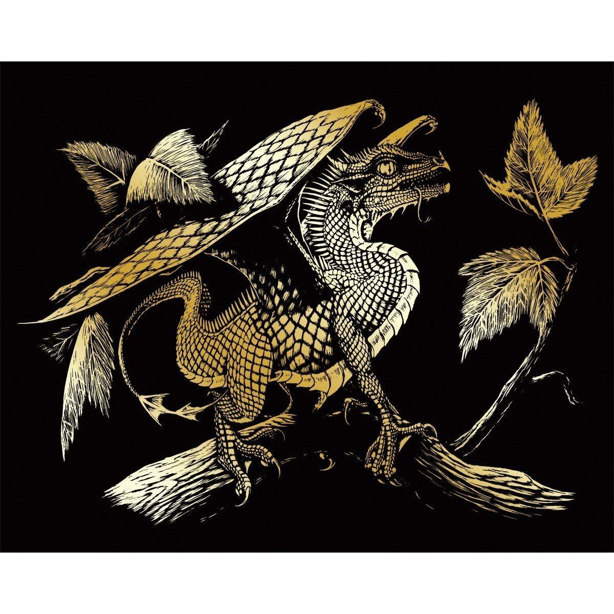 Engraving Art Gold Foil Baby Dragon