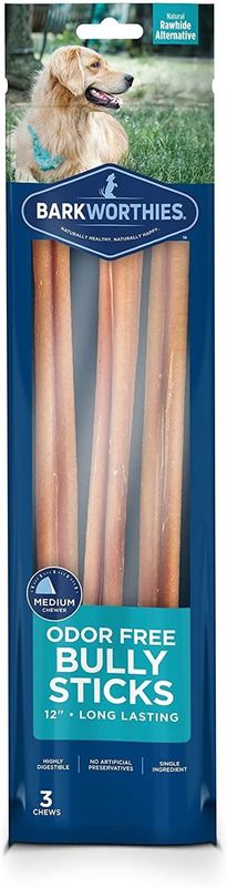 Barkworthies Bully Stick Odor Free 3 Pack 12&quot;
