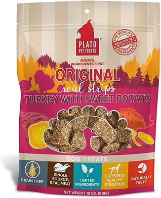 Plato Pet Treats® Original Grain Free Real Strips Turkey with Sweet Potato Meat Bar 18 Oz