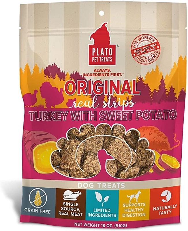 Plato Pet Treats® Original Grain Free Real Strips Turkey with Sweet Potato Meat Bar 18 Oz