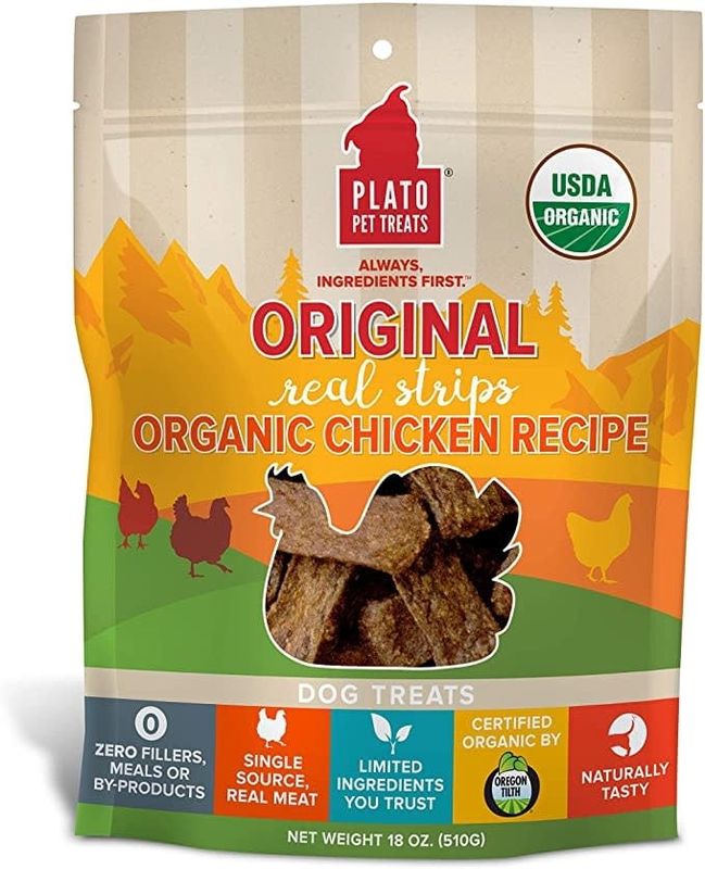 Plato Pet Treats® Original Real Strips Organic Chicken Meat Bar 18 Oz