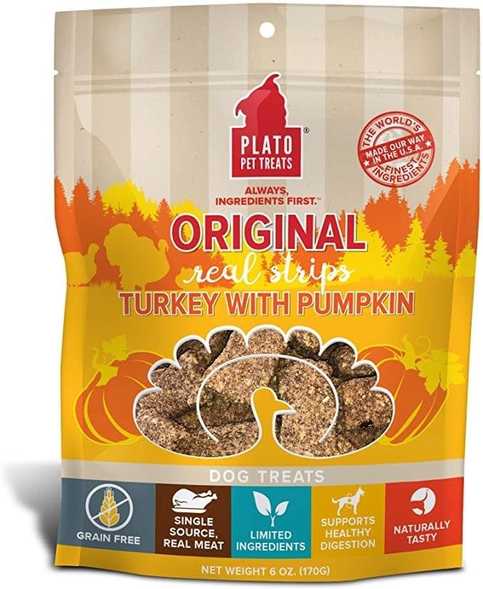 Plato Pet Treats® Original Grain Free Real Strips Turkey with Pumpkin Meat Bar Dog Treats 18 Oz