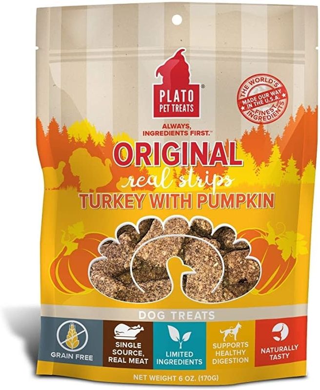 Plato Pet Treats® Original Grain Free Real Strips Turkey with Pumpkin Meat Bar Dog Treats 18 Oz
