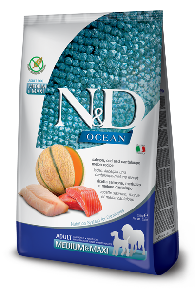 Farmina OCEAN Grain Free Salmon, Cod &amp; Cantaloupe Medium Maxi Adult 5.5 LB