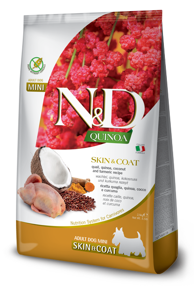Farmina QUINOA Grain Free Skin Coat Quail, Turmeric &amp; Coconut Mini 5.5 LB