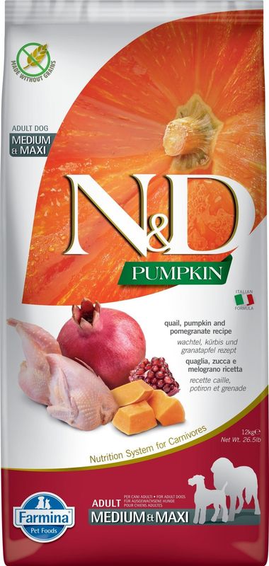 Farmina PUMPKIN Grain Free Quail &amp; Pomegranate Adult Med/Maxi 26.5 LBS