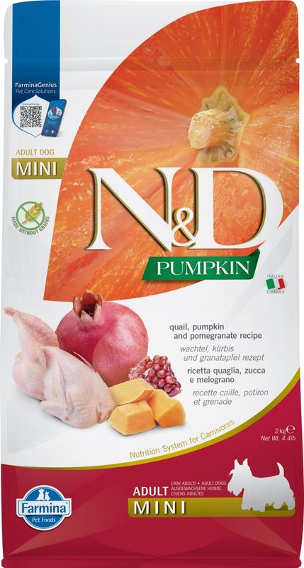 Farmina PUMPKIN Grain Free Quail &amp; Pomegranate Adult Mini 4.4 LBS