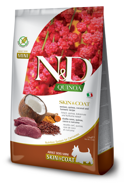 Farmina QUINOA Grain Free Skin Coat Venison, Turmeric &amp; Coconut Mini 5.5 LB