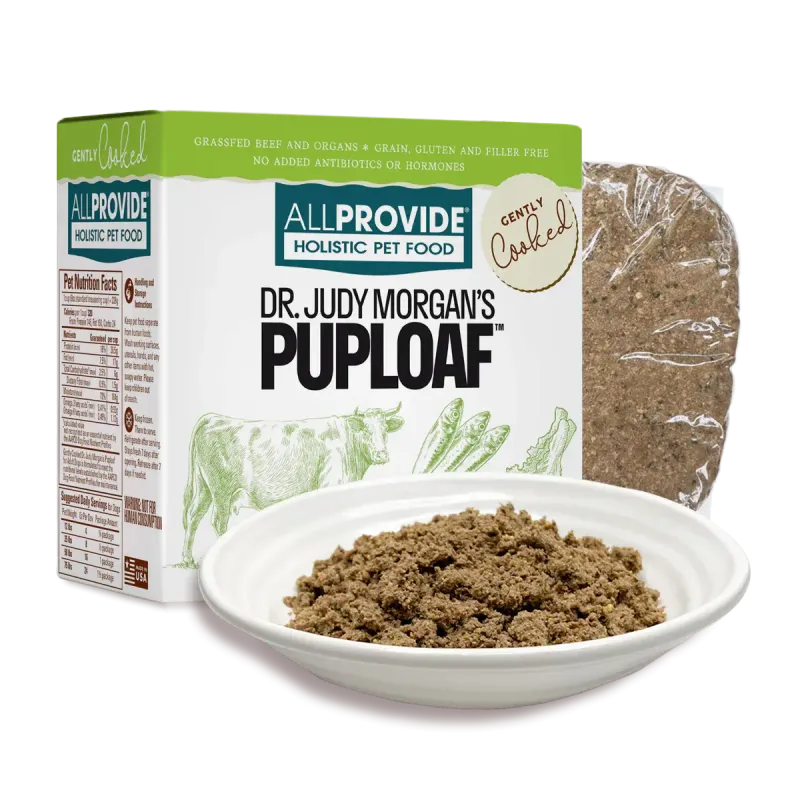 All Provide Pup Loaf gently cooked dog food in serving portions, made with wholesome, natural ingredients for healthy nutriti