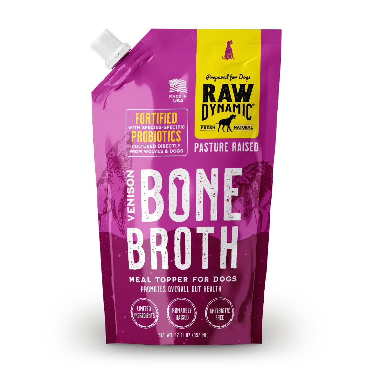 Raw Dynamic Frozen Venison Bone Broth for Dogs 12 OZ