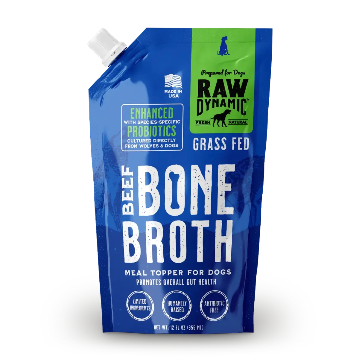 Raw Dynamic Frozen Beef Bone Broth for Dogs 12 OZ