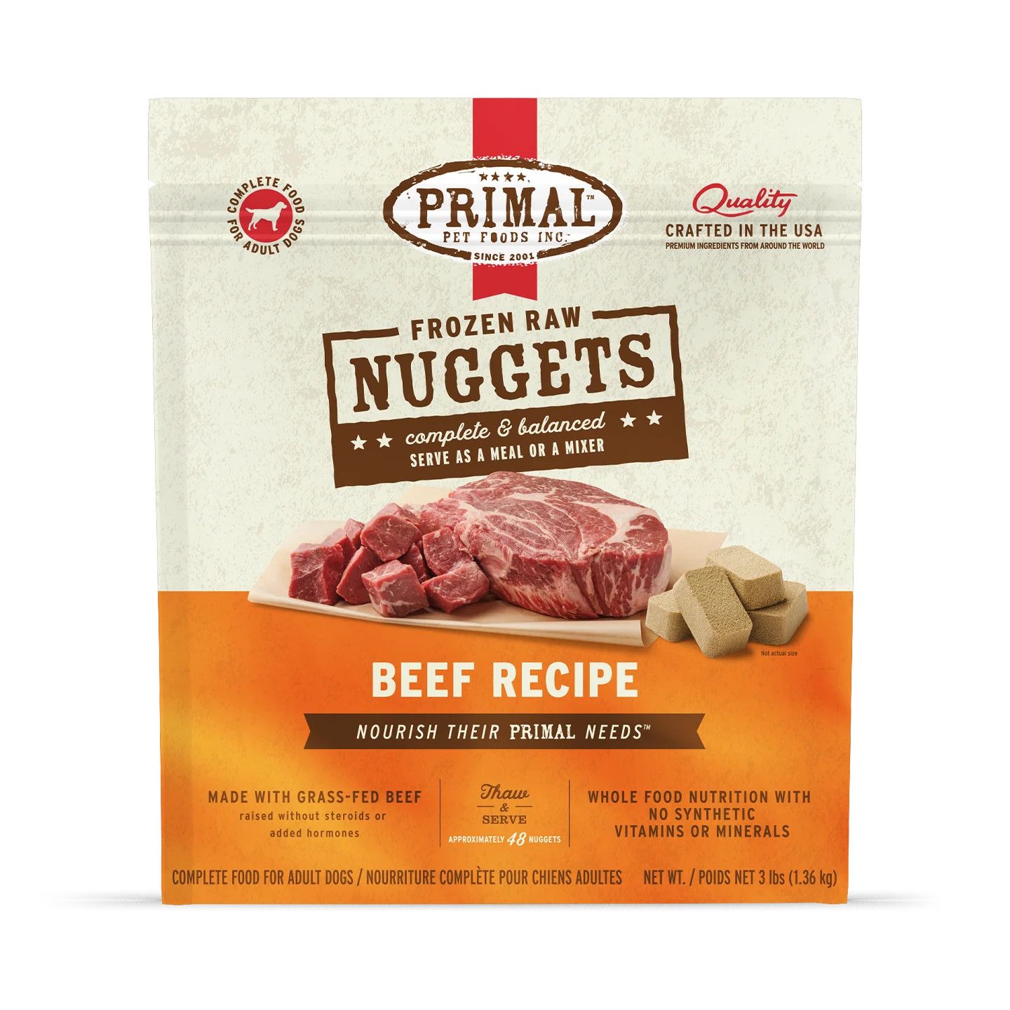 Primal Raw Frozen Canine Beef Formula, Size: 3 LB