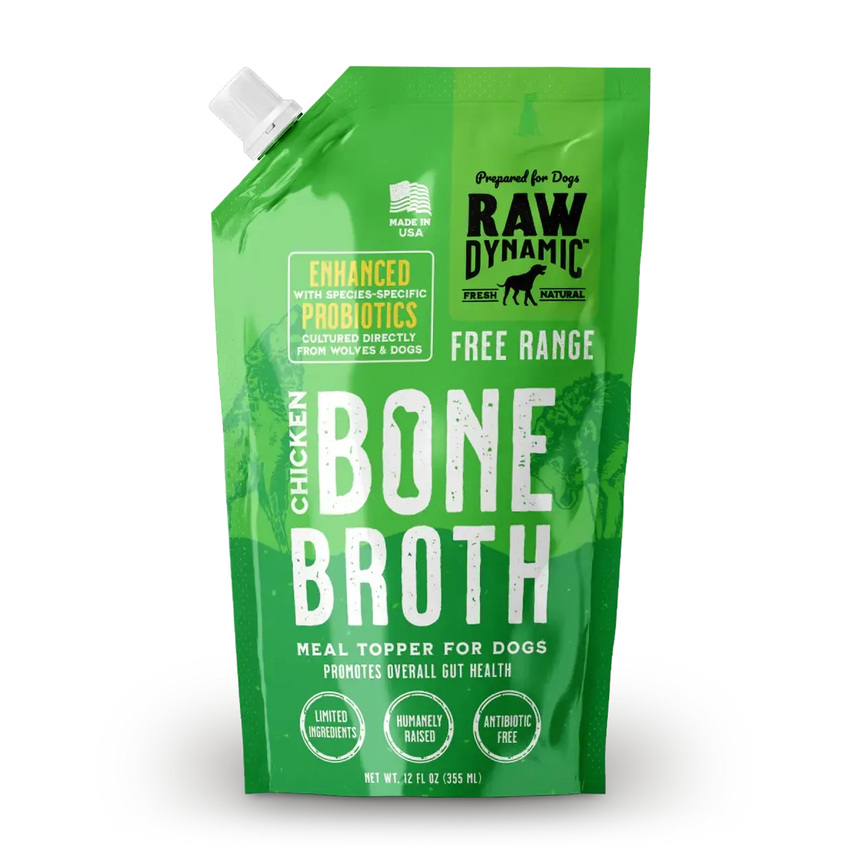 Raw Dynamic Frozen Chicken Bone Broth for Dogs 12 OZ