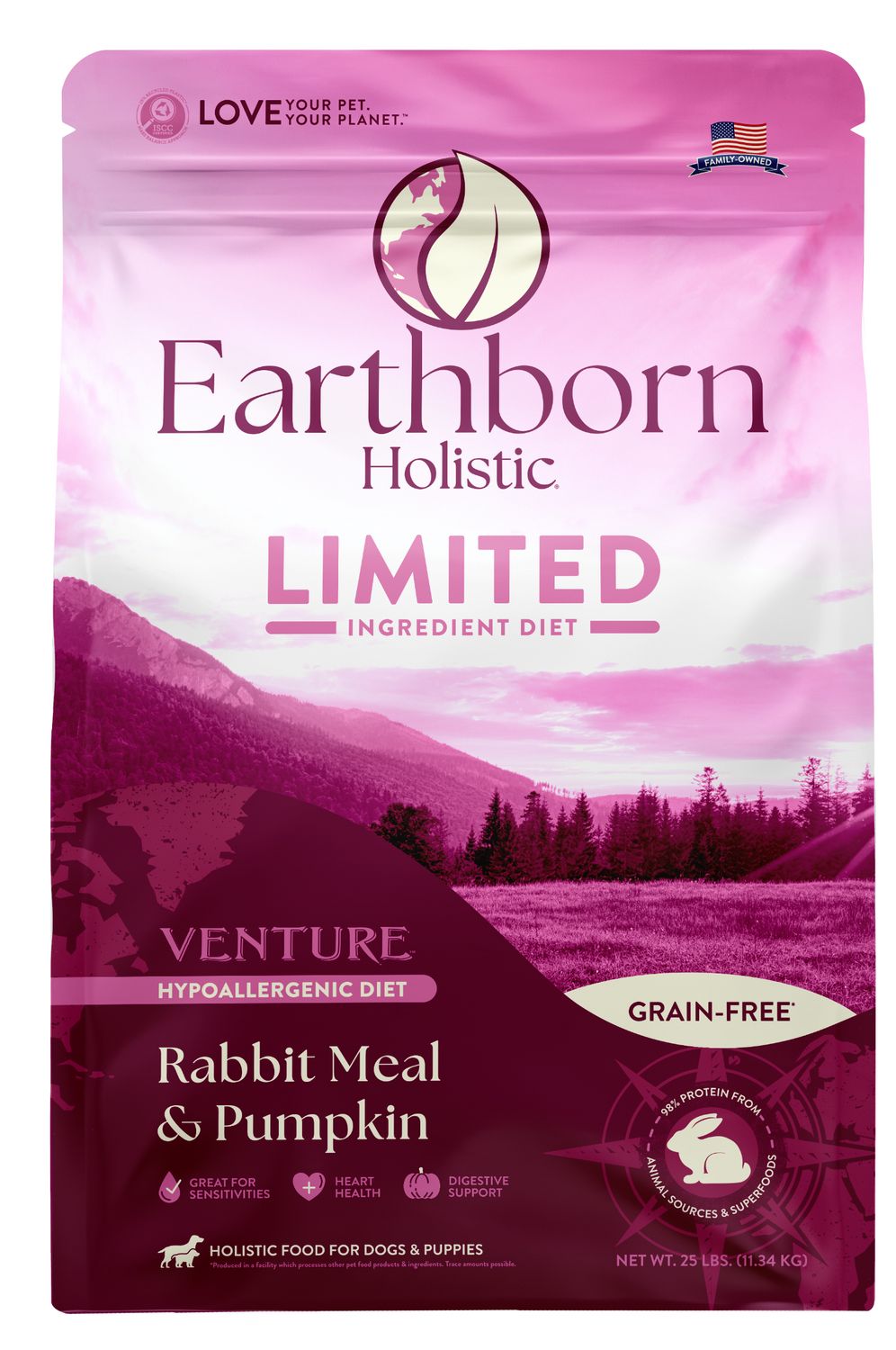 Earthborn Holistic® Venture™ Rabbit Meal &amp; Pumpkin Limited Ingredient Grain-Free Diet, Size: 25 LB