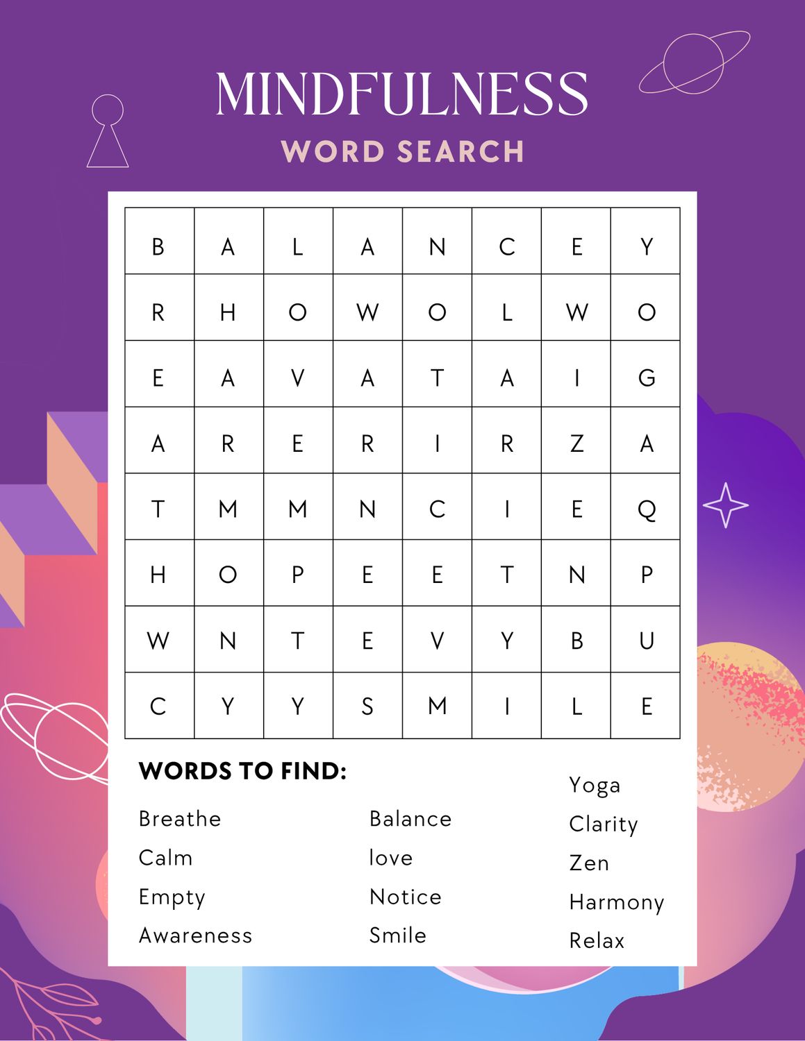 Mindful word search