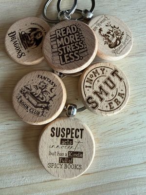 Book Lover Wooden Keychain