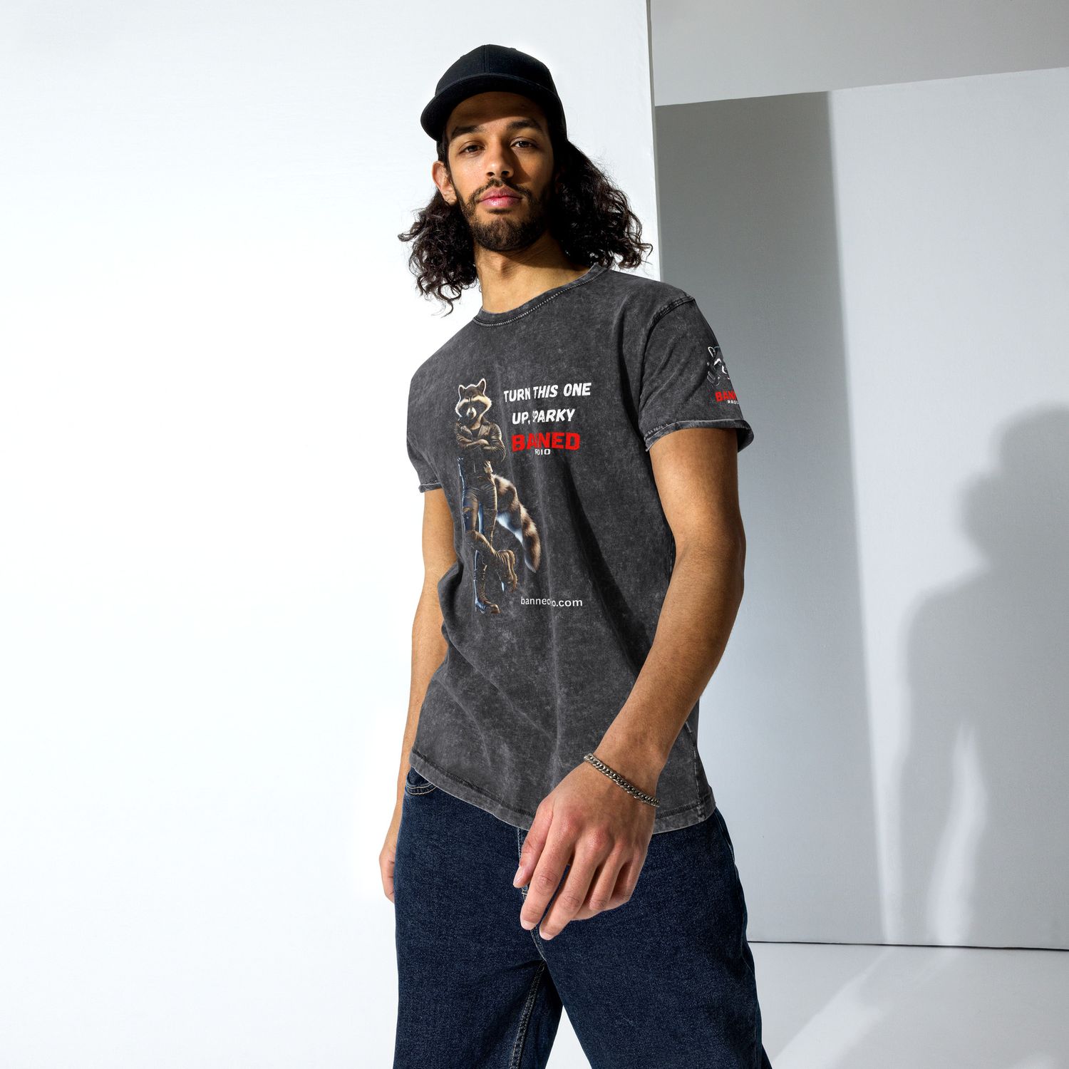 BANNED RADIO Turn this one up, Sparky Denim T-Shirt